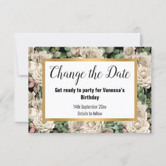 ELEGANT ROOS EUCALYPTUS ZWARTE VERANDERING DATUM RSVP KAARTJE
