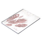 Elegant Roos Faux Glitter Feather Persoonlijk Notitieboek (Linkerzijde)