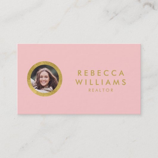 Elegant Roos & Faux Gold Vastgoed Profiel Foto Visitekaartje (Voorkant)