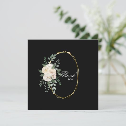 Elegant Roos Floral Black Weddenschap Hartelijk da Bedankkaart (Staand voorkant)
