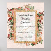 Elegant Roos Floral Blush Gold Welkom bruiloft Poster (Voorkant)