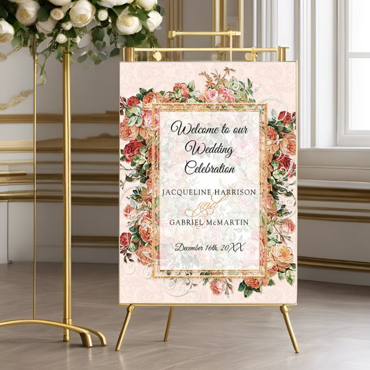 Elegant Roos Floral Blush Gold Welkom bruiloft Poster