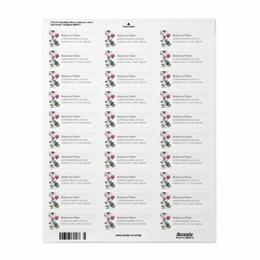 Elegant Roos | Floral Botanische bruiloft adres Etiket (Full Sheet)