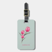 Elegant Roos Floral Chic Stijlvol Groen Bagagelabe Bagagelabel (Voorkant verticaal)