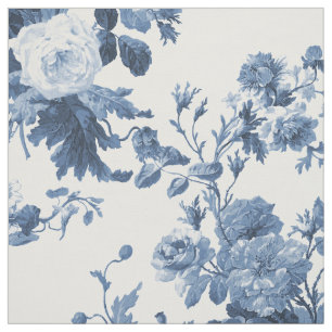 Elegant Roos Floral Chinoiserie Blue White Vintage Stof