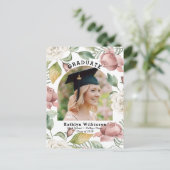 Elegant Roos Floral Foto Afstuderen Aankondiging Briefkaart (Staand voorkant)