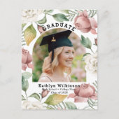 Elegant Roos Floral Foto Afstuderen Aankondiging Briefkaart (Voorkant)