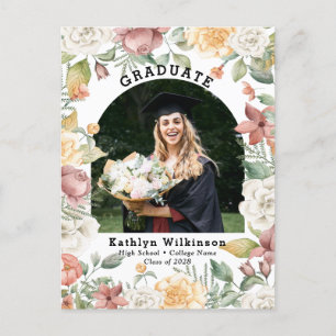 Elegant Roos Floral Foto Afstuderen Aankondiging Briefkaart