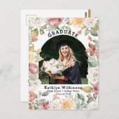 Elegant Roos Floral Foto Afstuderen Aankondiging Briefkaart (Voorkant / Achterkant)