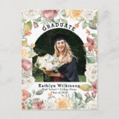 Elegant Roos Floral Foto Afstuderen Aankondiging Briefkaart (Voorkant)