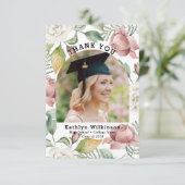 Elegant Roos Floral Foto Afstuderen Hartelijk dank Bedankkaart (Staand voorkant)