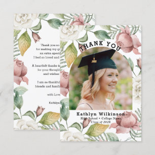 Elegant Roos Floral Foto Afstuderen Hartelijk dank Bedankkaart