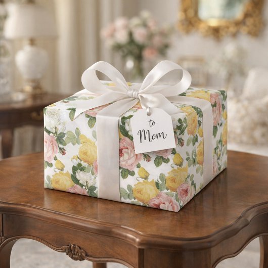 Elegant  Roos Floral Glossy Wedding Cadeaupapier