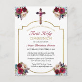 Elegant Roos Floral Gold First Heilige Communie Briefkaart (Voorkant)