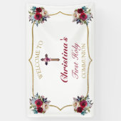 Elegant Roos Floral Gold First Heilige Communie Spandoek (Verticaal)