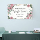 Elegant Roos Floral Greenery Gold Wedding Backdrop Spandoek (Beurs)