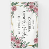 Elegant Roos Floral Greenery Gold Wedding Backdrop Spandoek (Verticaal)