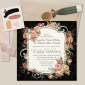 Elegant Roos Floral Muted Black Peach Blush Gold Kaart