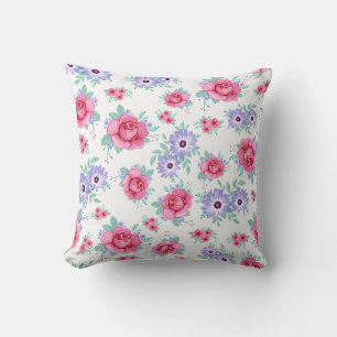 Elegant Roos Floral Pink Paars White Pattern Kussen