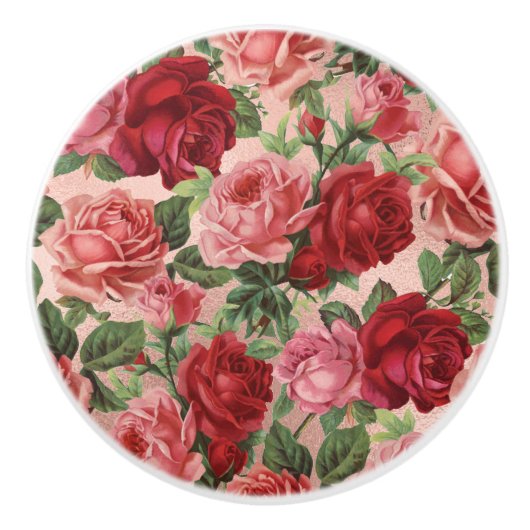 Elegant  Roos Floral Pink Rose Gold Keramische Knop (Voorkant)