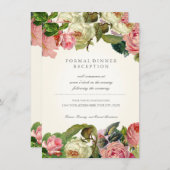Elegant Roos Floral Pink Yellow Reception Kaart (Voorkant / Achterkant)