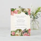 Elegant Roos Floral Pink Yellow Reception Kaart (Staand voorkant)