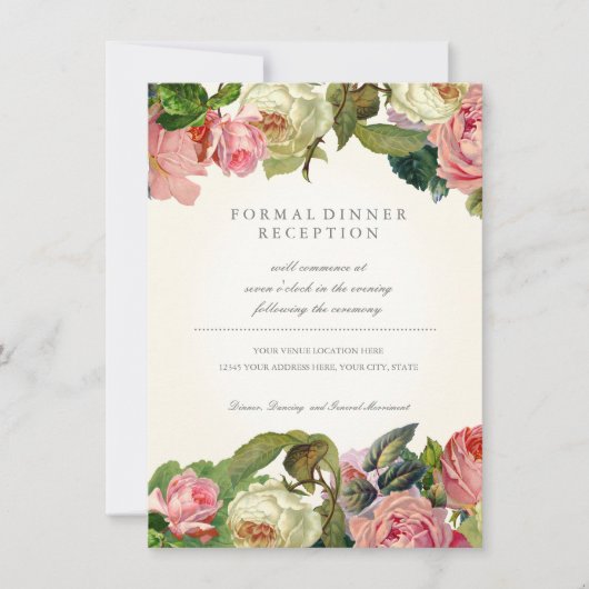 Elegant Roos Floral Pink Yellow Reception Kaart (Voorkant)
