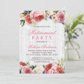Elegant Roos Floral Rustic Wood Retirement Party Kaart (Staand voorkant)