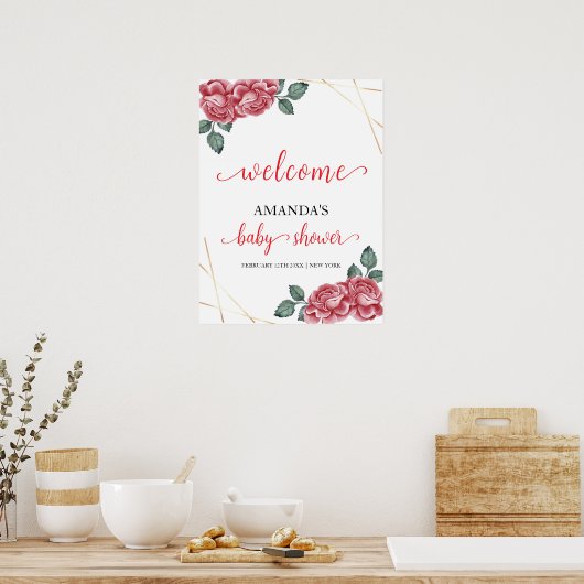 Elegant Roos Floral Sweetheart Baby shower Welkom Poster (Keuken)
