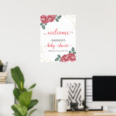 Elegant Roos Floral Sweetheart Baby shower Welkom Poster (Thuiskantoor)