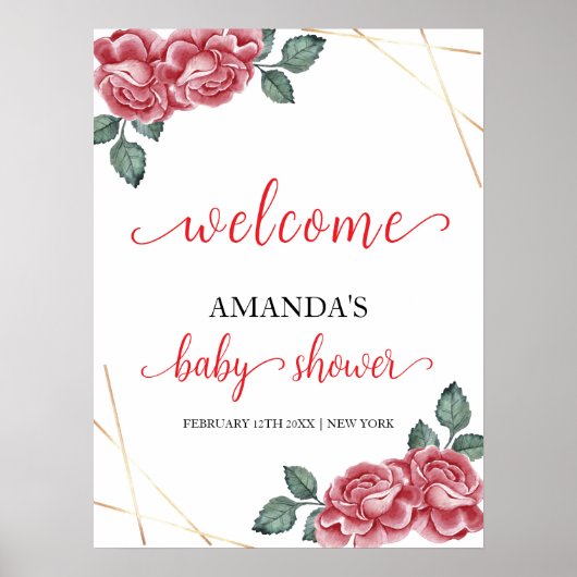 Elegant Roos Floral Sweetheart Baby shower Welkom Poster (Voorkant)