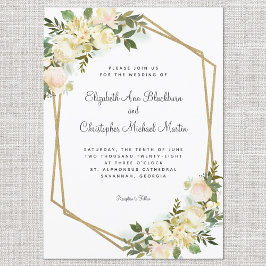 Elegant Roos Floral Wedding Gold Geometrisch Wit Kaart