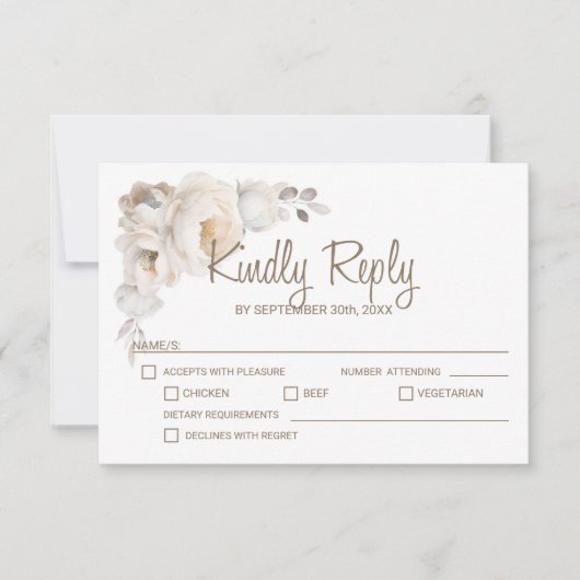 Elegant Roos Floral Wedding RSVP Kaartje (Voorkant)