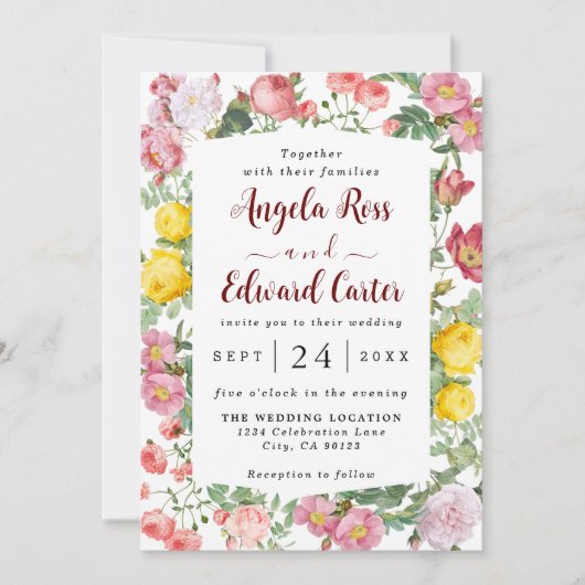 Elegant Roos Florals Weddenschap Save The Date (Voorkant)