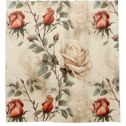 Elegant  Roos Flower Beige Floral Design Douchegordijn (Voorkant)