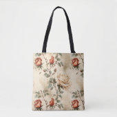 Elegant  Roos Flower Beige Floral Design Tote Bag (Voorkant)