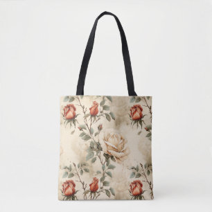 Elegant Roos Flower Beige Floral Design Tote Bag