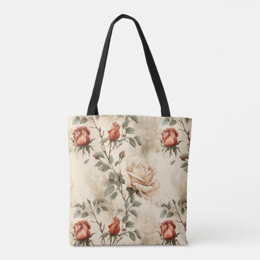 Elegant  Roos Flower Beige Floral Design Tote Bag (Achterkant)