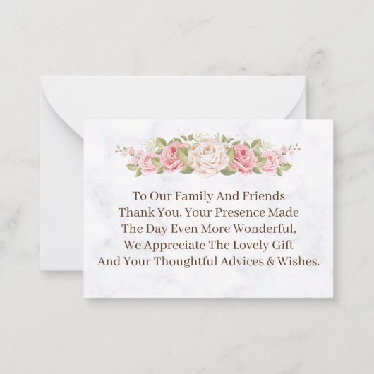 Elegant Roos Flower Custom Wedding Bedankt Notitiekaartje (Achterkant)