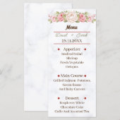 Elegant Roos Flower Custom Wedding Dinner Menu (Voorkant / Achterkant)