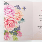 Elegant Roos Flower Custom Wedding Drieluik Uitnodiging (Binnenzijde eerst)