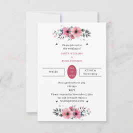 Elegant Roos Flower Custom Wedding Kaart