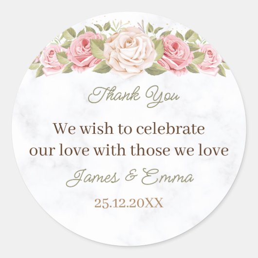 Elegant Roos Flower Custom Wedding Ronde Sticker (Voorkant)