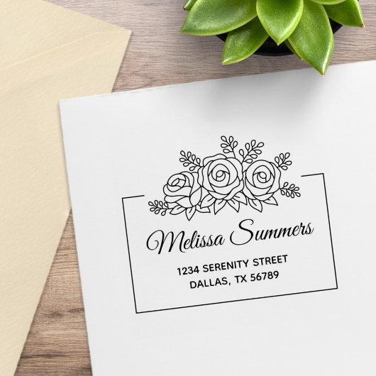 Elegant Roos Flowers Bouquet Lijst Adres Rubberstempel