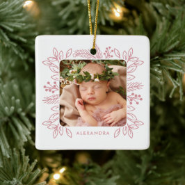 Elegant Roos Foliage Lijst eerste kerstfoto Keramisch Ornament