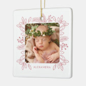 Elegant Roos Foliage Lijst eerste kerstfoto Keramisch Ornament (Links)
