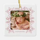 Elegant Roos Foliage Lijst eerste kerstfoto Keramisch Ornament (Voorkant)