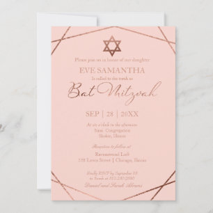 Elegant Roos Folie Geometric Bat Mitzvah Uitnodigi Kaart