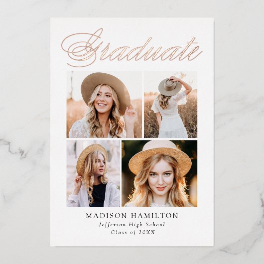 Elegant Roos Folie Script Afstuderen Aankondiging (Voorkant)