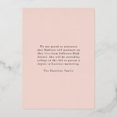 Elegant Roos Folie Script Afstuderen Aankondiging (Achterkant)